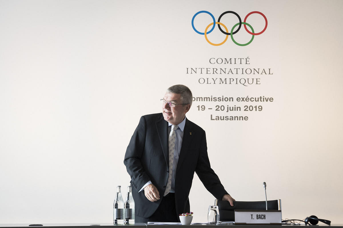 International Olympic Committee, IOC, President Thomas Bach from Germany, reacts prior to the opening of the International Olympic Committee, IOC, executive board meeting in Lausanne, Switzerland, Wednesday, June 19, 2019. AP/PTI