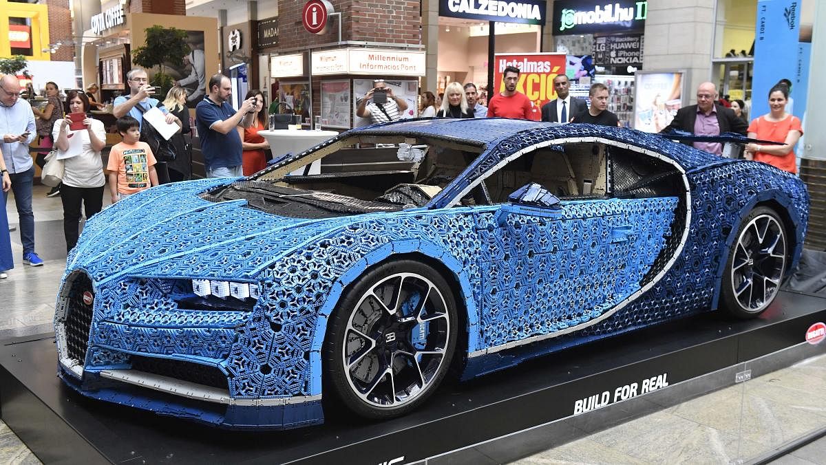 The life-size Lego Technic Bugatti Chiron is on display at the WestEnd City Center in Budapest, Hungary, Monday, Sept. 16, 2019. The functioning and driveable Chiron was made from around one million Lego Technic pieces. (AP/PTI Photo)