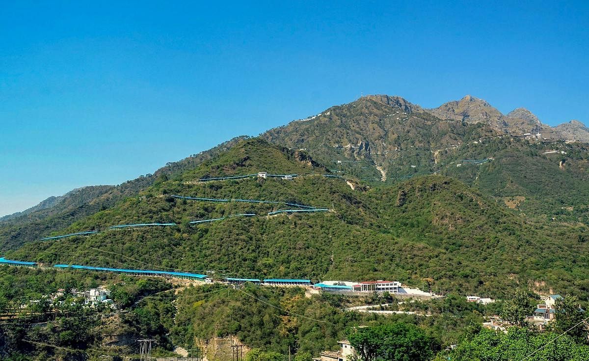 A view of the picturesque Tarakote Marg for Ma Vaishno Devi shrine between Katra and Adhkuwari, in Jammu on Saturday. The way was inaugurated by the prime minister on 19th May 2018. PTI Photo