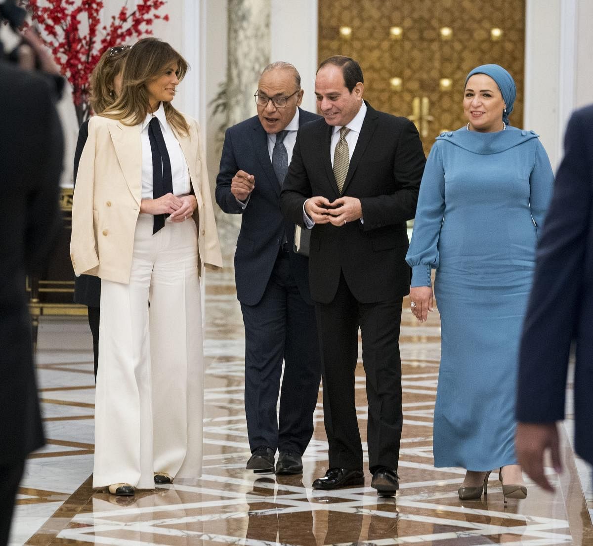 First Lady Melania Trump meets with Egyptian President Abdel Fattah al-SisiAbdel and Egyptian First Lady Entissar Mohameed Amer at the Presidential Palace in Cairo, Egypt on Saturday. (AP/PTI Photo)