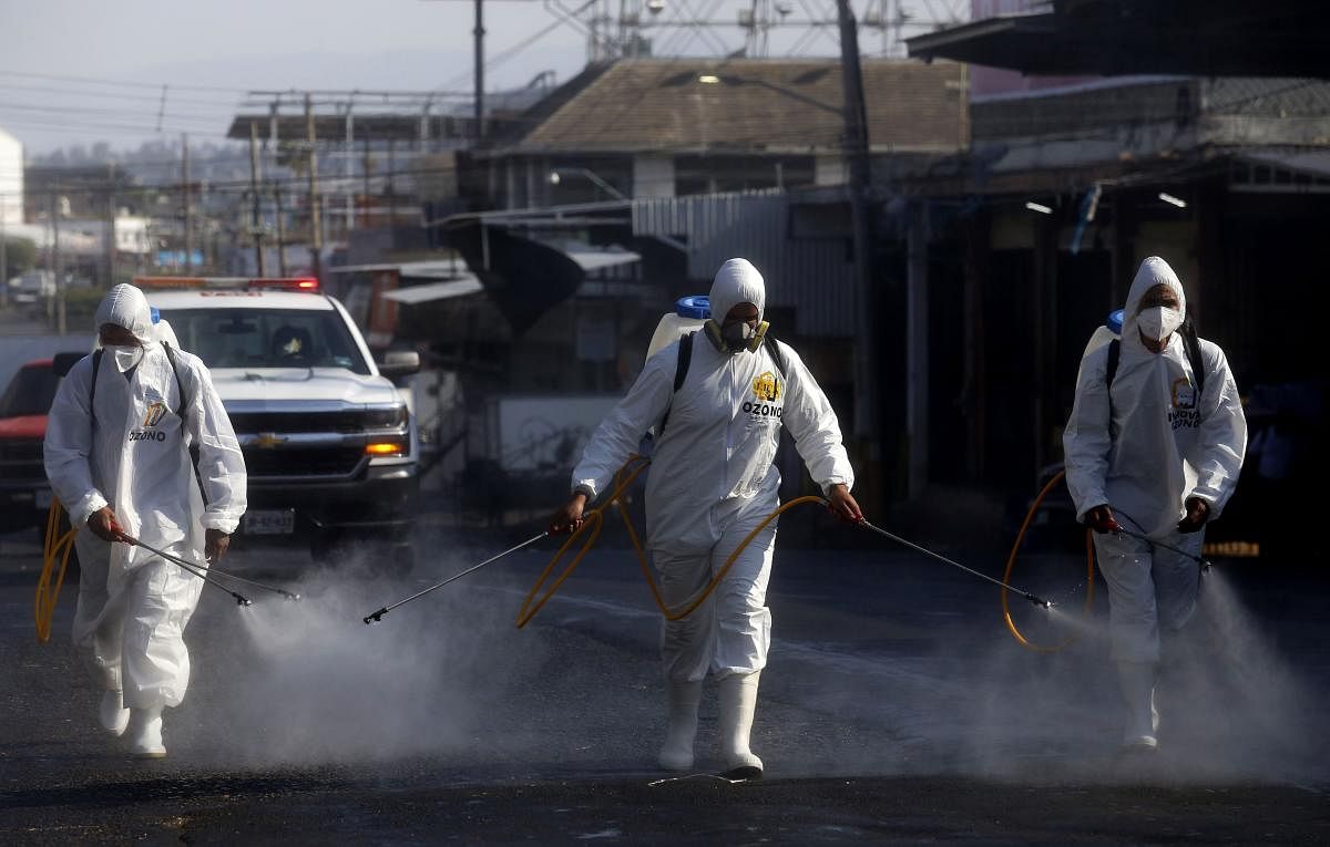 Workers use ozone to sanitize the Food Market area in Guadalajara, Mexico, as a preventive measure against the spread of the novel coronavirus COVID-19. (AFP Photo)