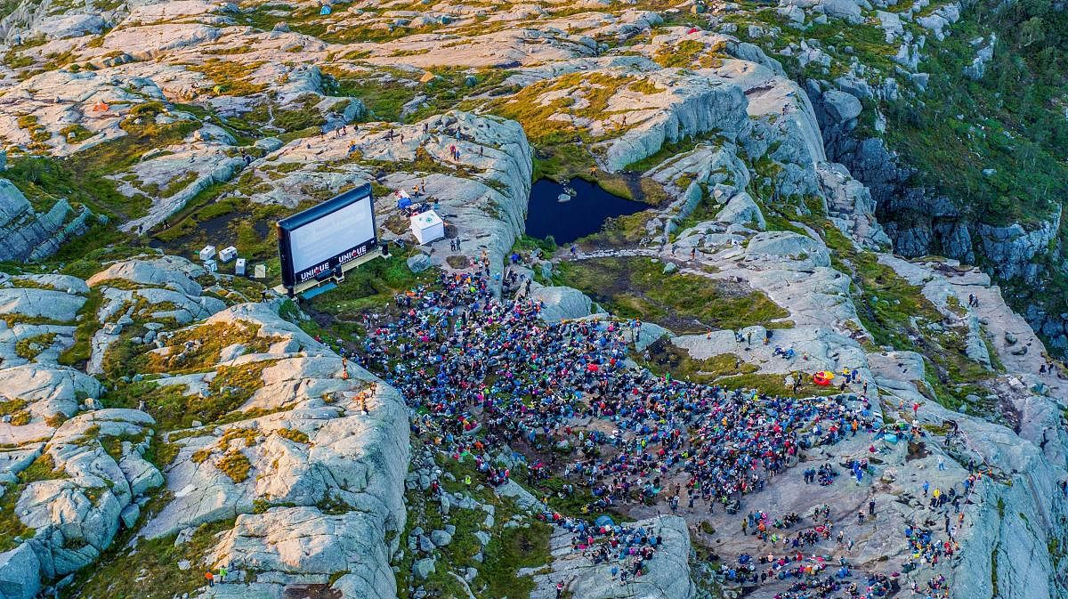 Fans hike up Pulpit Rock where Paramount Pictures organised a special screening of
