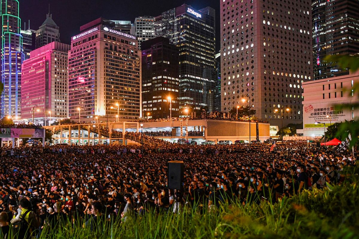 People attend a rally at Edinburgh Place in Hong Kong. (AFP)