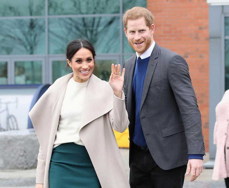 The fiancee of Britain's Prince Harry, Meghan Markle, reacts after a visit to a science park called Catalyst Inc., in Belfast, Northern Ireland March 23, 2018. Chris Jackson/Pool via Reuters Photo