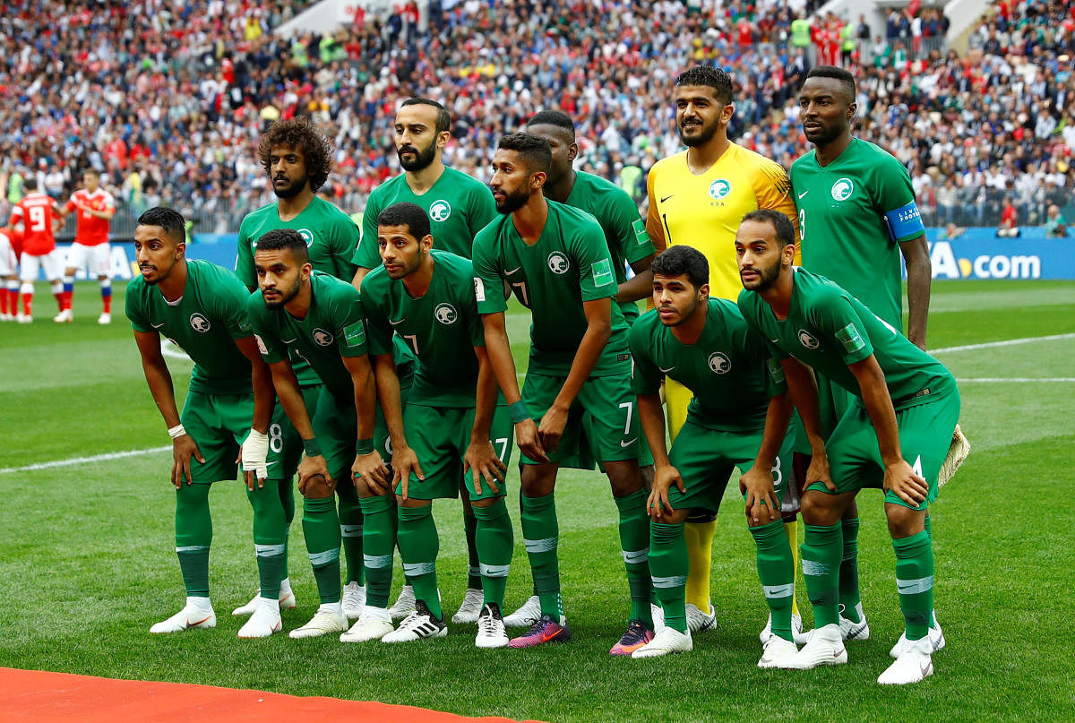 World Cup - Group A - Russia vs Saudi Arabia : Saudi Arabia players pose for a team group photo before the match in Luzhniki Stadium, Moscow, Russia. REUTERS