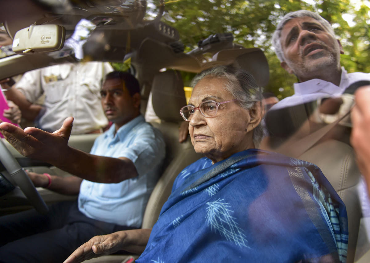 Senior Congress leader Sheila Dixit after a meeting with party President Rahul Gandhi, at the latter's residence, in New Delhi. PTI Photo