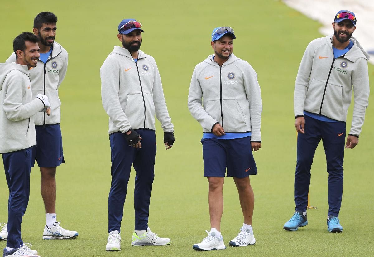 Indian players attend a training session ahead of their Cricket World Cup match against Pakistan at Old Trafford in Manchester, England, Saturday, June 15, 2019. AP/PTI