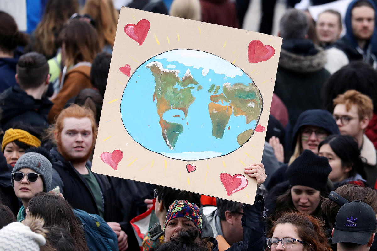 Students hold a protest against climate change on Parliament Hill in Ottawa, Ontario, Canada, March 15, 2019. (Photo by Reuters)