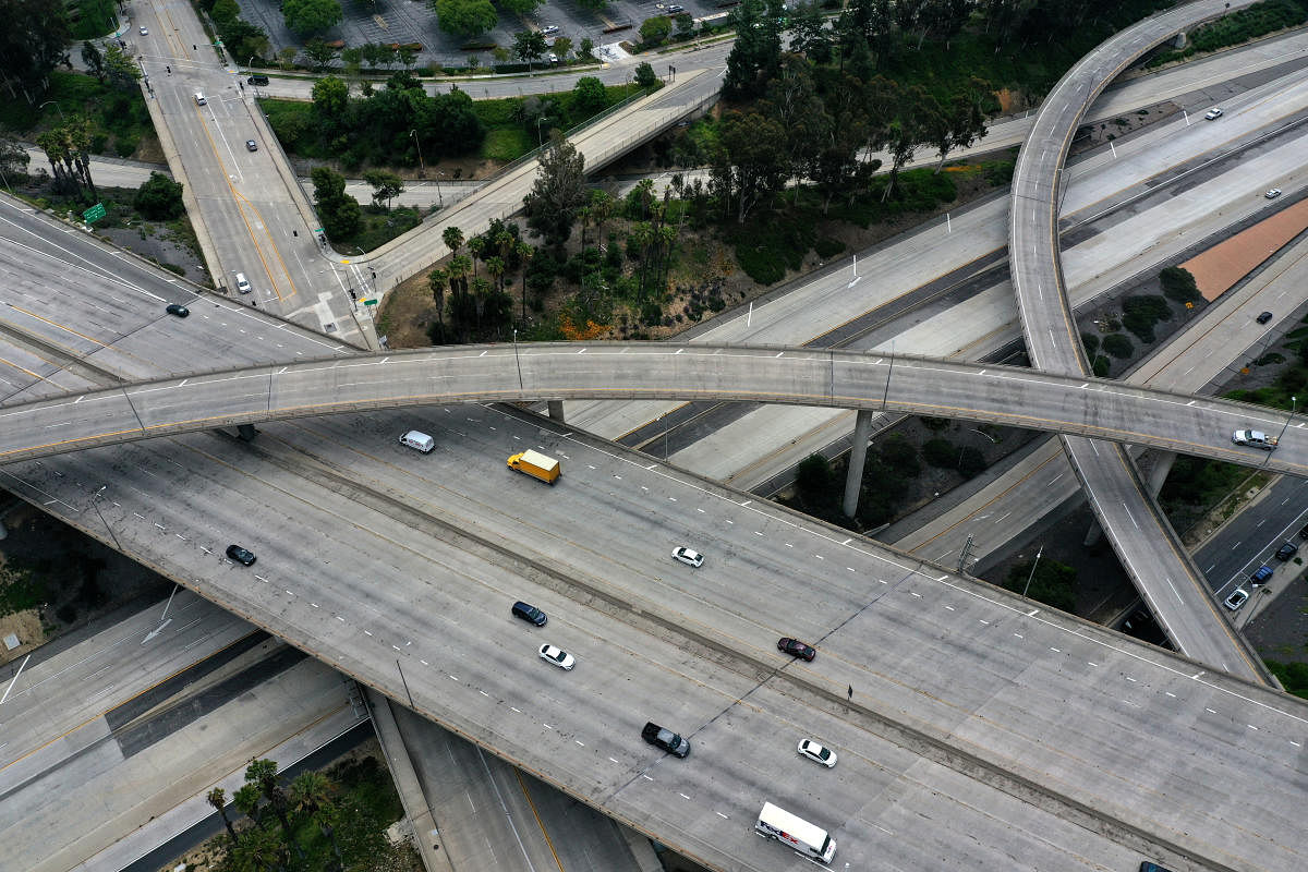 An empty freeway intersection is seen two days before Earth Day, after Los Angeles’ stay-at-home order caused a drop in pollution, as the global outbreak of the coronavirus disease (COVID-19) continues, in Pasadena, near Los Angeles, California, U.S., Credit: Reuters Photo