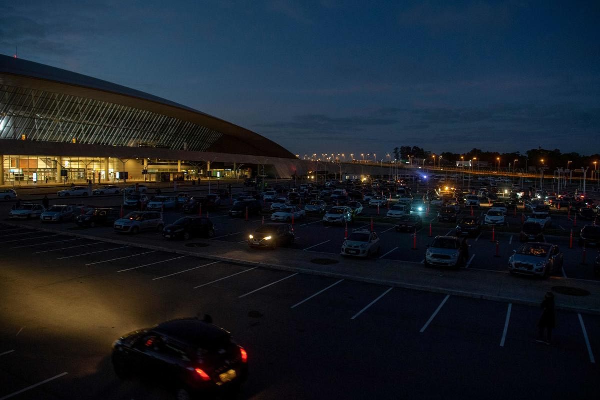 General view of at a drive-in cinema at Carrasco International Airport in Ciudad de la Costa, Canelones Department, near the Uruguayan capital Montevideo. (AFP Photo)