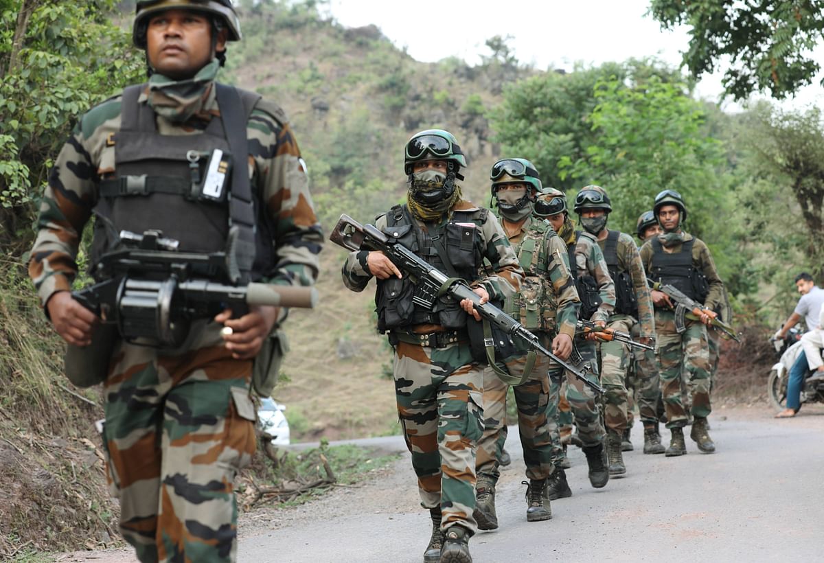 Army personnel during a counter-infiltration operation along the Line of Control in Kalakote sector of Rajouri district in Jammu and Kashmir. (PTI Photo)