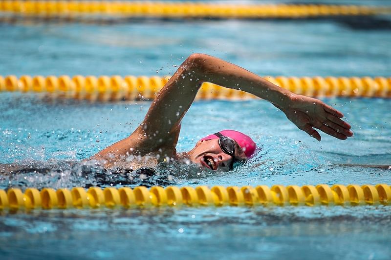 US Olympic Triathlon Team member Summer Rappaport swims a lap during a training session at Hollow Rock Racquet and Swim Club. Credits: USA Today Sports