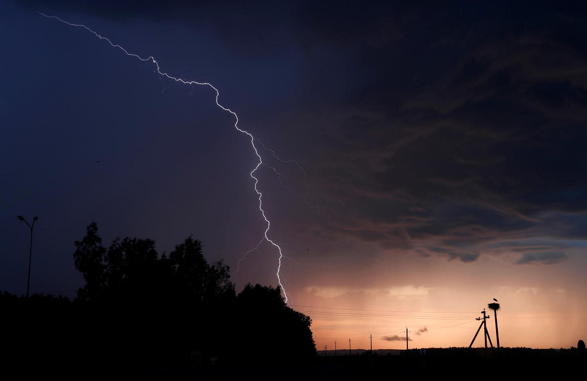 Lightning strikes are pictured during a thunderstorm near the town of Volozhin, Belarus, June 9, 2020. Credit/Reuters Photo