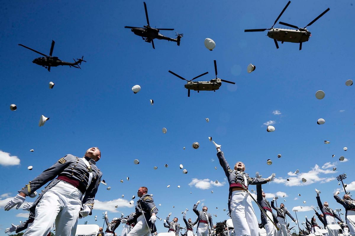 United States Military Academy graduating cadets celebrate at the end of their commencement ceremonies. Credits: AFP Photo