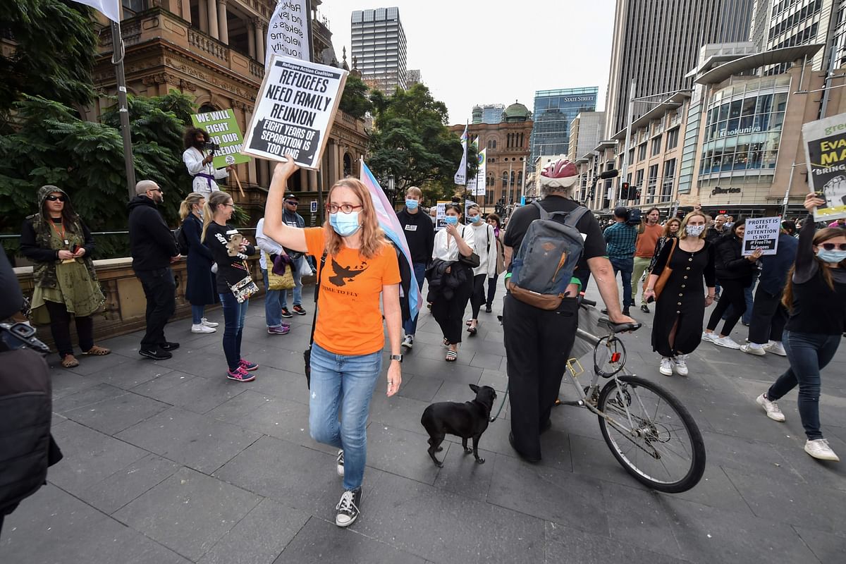 Protesters attend a pro-refugee rights march in Sydney. Credit: AFP Photo