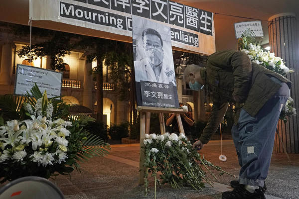 February 7: Li Wenliang, a Chinese ophthalmologist who had been reprimanded for issuing an early warning about the Wuhan outbreak, dies, triggering wide public mourning and rare expressions of anger against the government. Credit: AP Photo