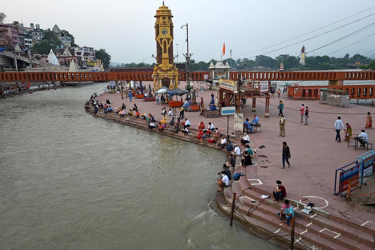 This general view shows the Har Ki Pauri ghat on the banks of the river Ganges after the government eased a nationwide lockdown imposed as a preventive measure against Covid-19 at Haridwar in Uttarakhand. AFP