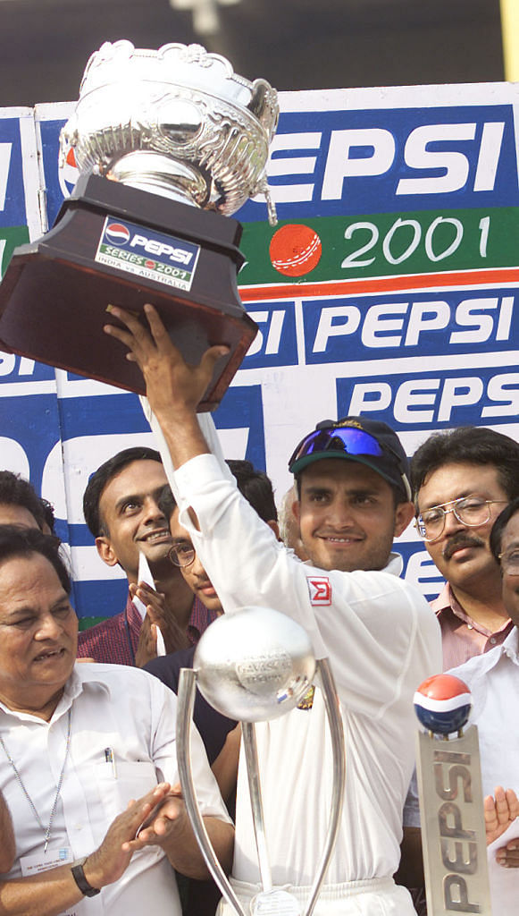 Sourav Ganguly captain of India holds aloft the trophy, after India won the series, during day five of the third test between India and Australia at the M.A. Chidambaram Stadium, Chennai, India. Credit: Getty Images