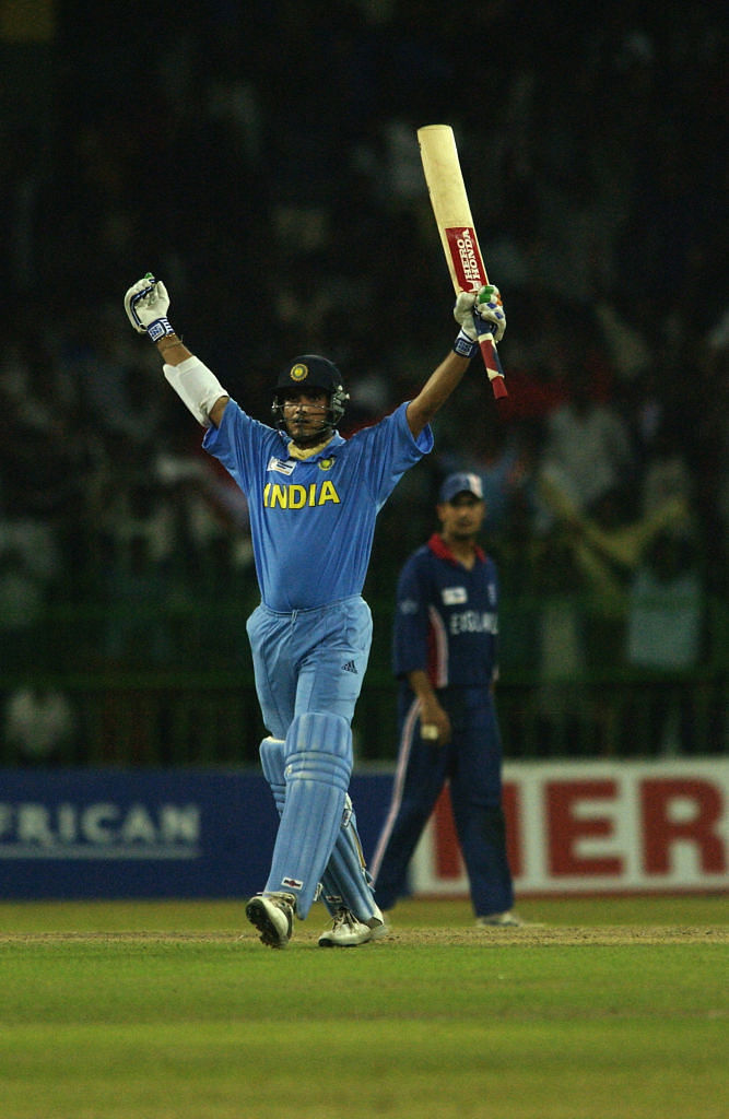 Sourav Ganguly of India celebrates his century during the ICC Champions Trophy match between England and India at the R. Premadasa Stadium, Colombo, Sri Lanka on September 22, 2002. Credit: Getty Images