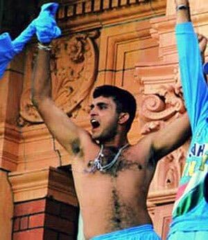The iconic moment of Sourav Ganguly waving his shirt at the Lord's balcony. Credit: Twitter/ @ virendersehwag