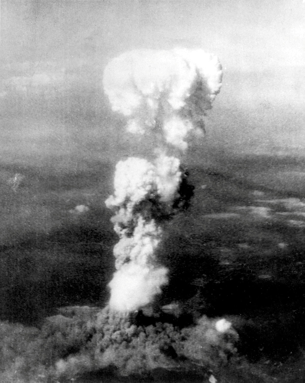 Smoke billows 20,000 feet (6,100 metres) after an atomic bomb codenamed