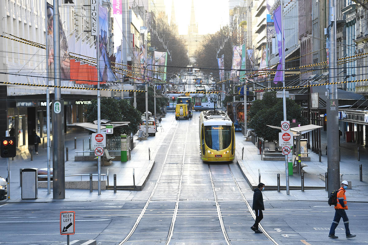 A general view along Bourke Street Mall is seen as the city operates under lockdown restrictions to curb the spread of the coronavirus disease in Melbourne, Australia. Credit: Reuters
