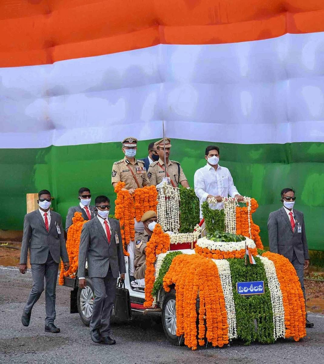 Andhra Pradesh Chief Minister YS Jagan Mohan Reddy during 74th Independence Day function at Indira Gandhi Municipal Corporation Stadium in Vijayawada. Credit: PTI