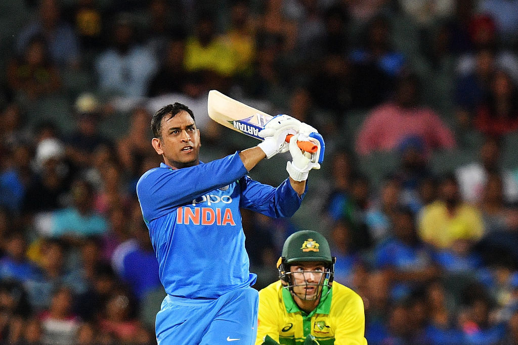 MS Dhoni of India bats during game two of the One Day International series between Australia and India at Adelaide Oval on January 15, 2019 in Adelaide, Australia. Credit: Getty Images
