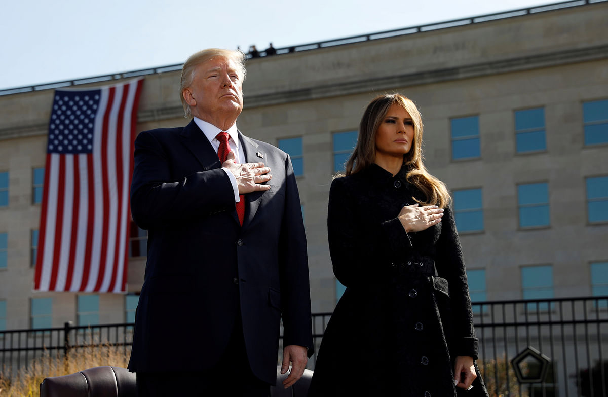 US President Donald Trump and First Lady Melania Trump attend the 9/11 observance at the National 9/11 Pentagon Memorial in Arlington, Virginia. Credit: Reuters Photo
