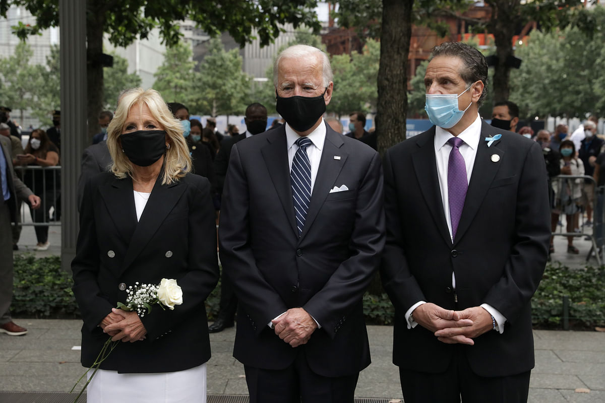 Democratic presidential candidate and former Vice President Joe Biden attends the 19th anniversary of the 9/11 attacks with his wife Jill Biden and New York Governor Andrew Cuomo at the National September 11 Memorial & Museum in New York City. Credit: Reuters Photo