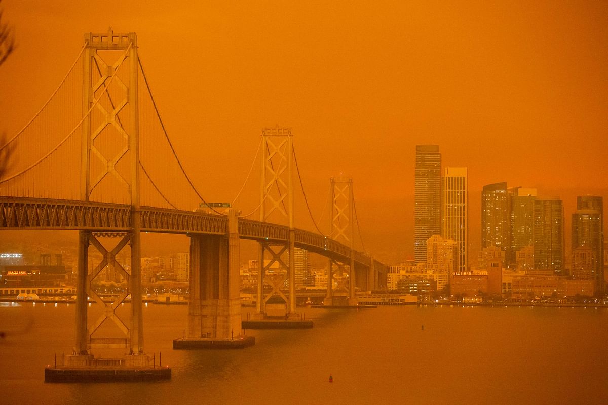 More than 300,000 acres are burning across the northwestern state including 35 major wildfires, with at least five towns 'substantially destroyed' and mass evacuations taking place. Credit: AP Photo