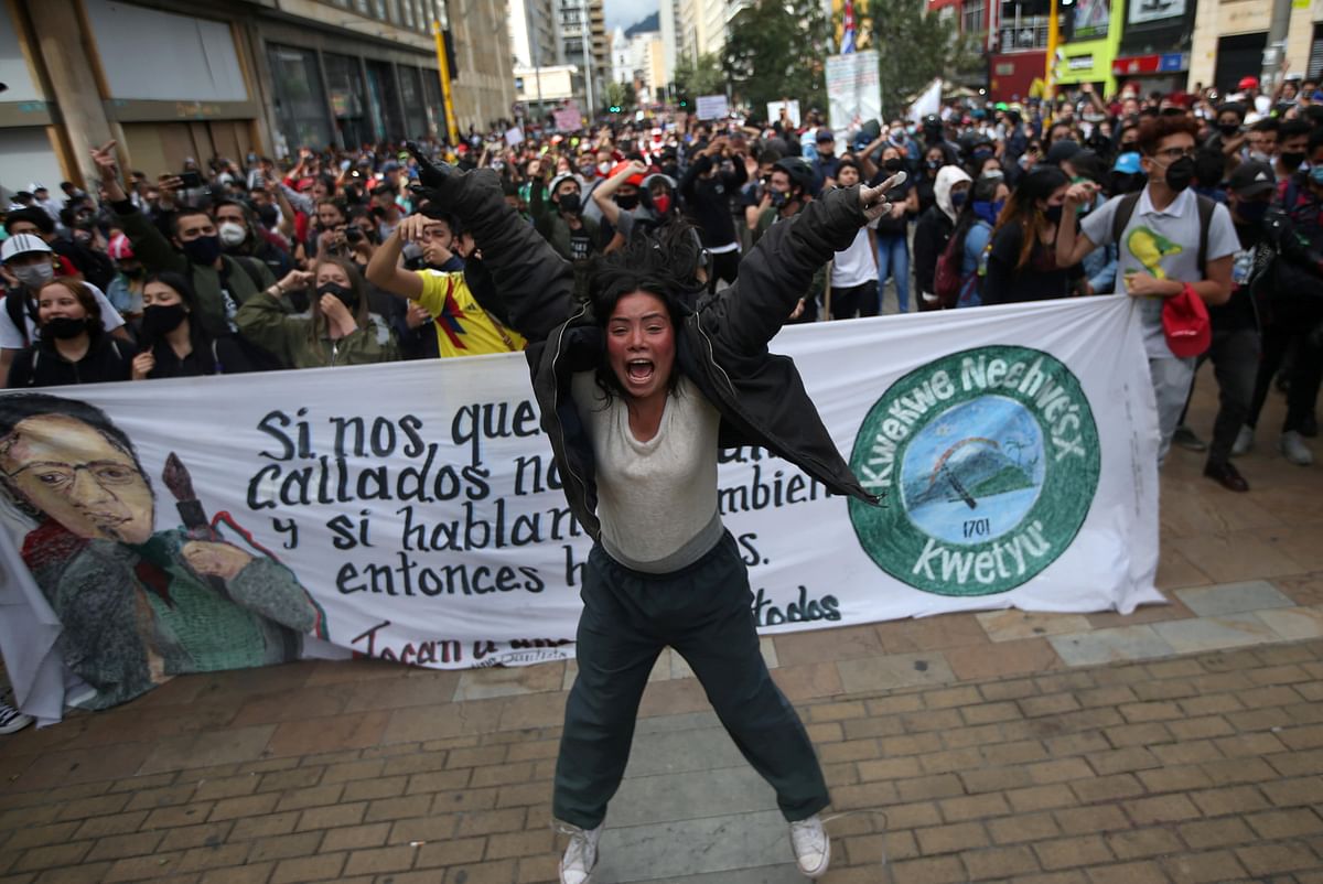 People protest against what they say is police brutality in Bogota, Colombia, September 13, 2020. Credit: Reuters