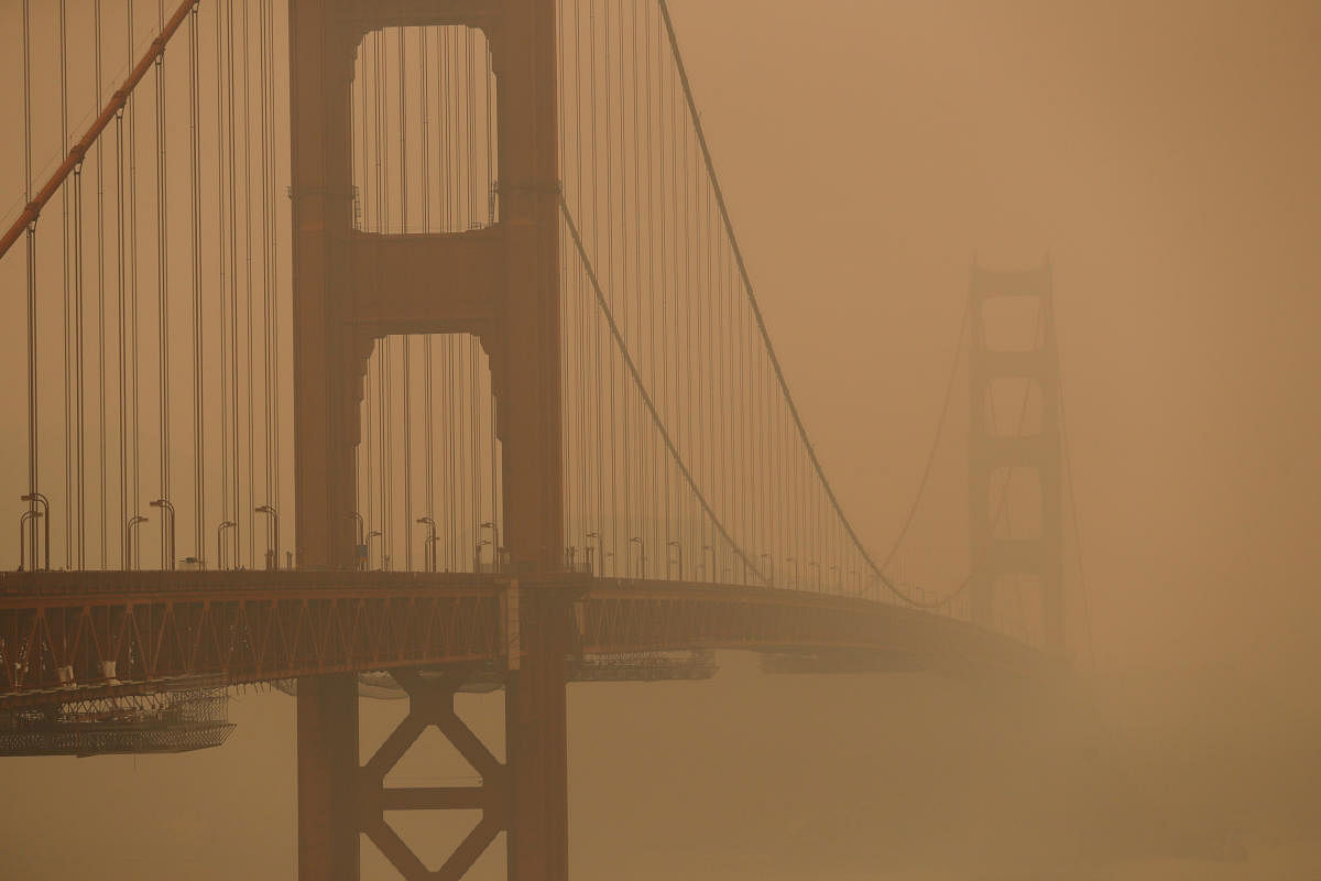 The Golden Gate Bridge is seen under a smoke filled sky from California wildfires in San Francisco, California, US. Credit: Reuters Photo