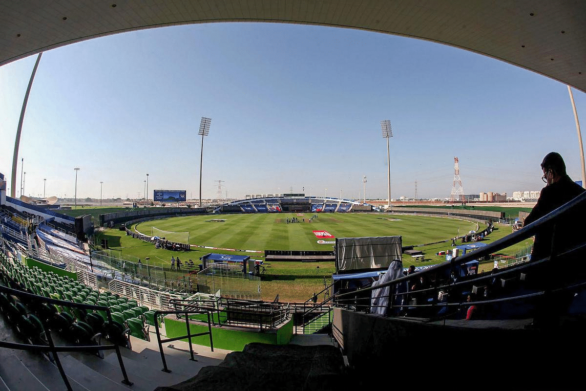 A view of the ground before the start of the first match IPL 2020 between Mumbai Indians and the Chennai Super Kings at Sheikh Zayed Stadium, Abu Dhabi, UAE. Credit: PTI Photo