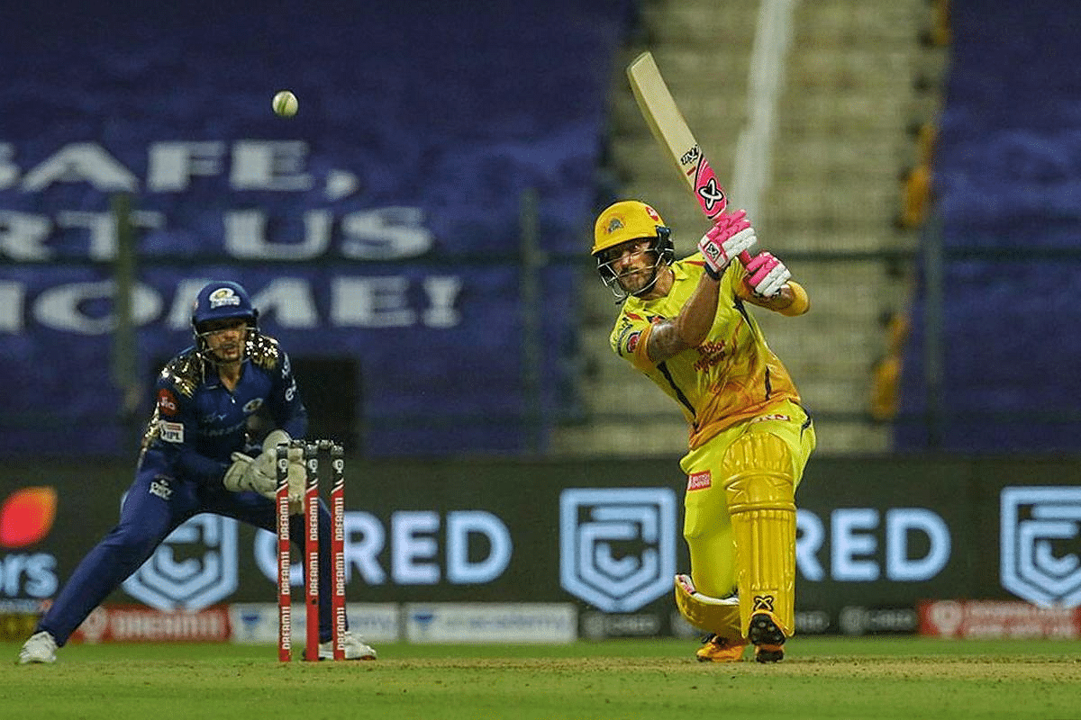 Faf Du Plessis, who masterfully played the anchor’s role, took Chennai over the line with a pull for four. Credit: PTI Photo