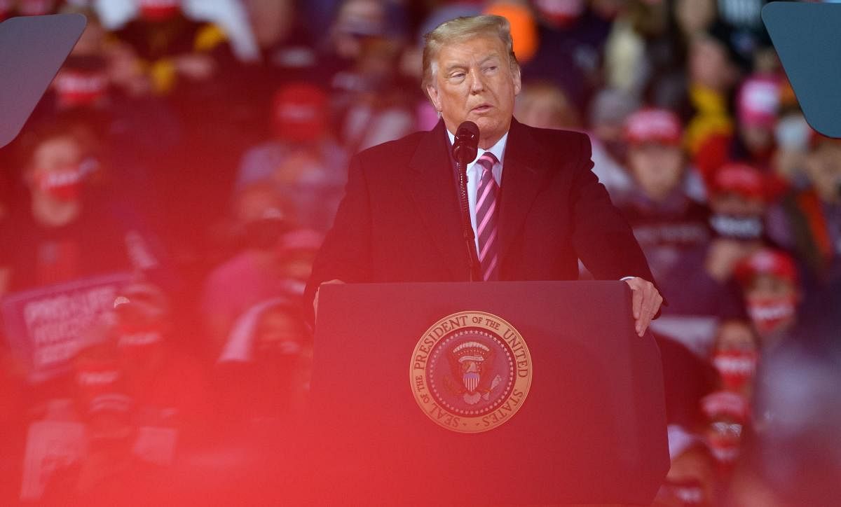 President Donald Trump speaks at a campaign rally at Atlantic Aviation in Moon Township, Pennsylvania. Trump won Pennsylvania by less than a percentage point in 2016 and is currently in a tight race with Democratic nominee, former Vice President Joe Biden. Credit: AFP Photo