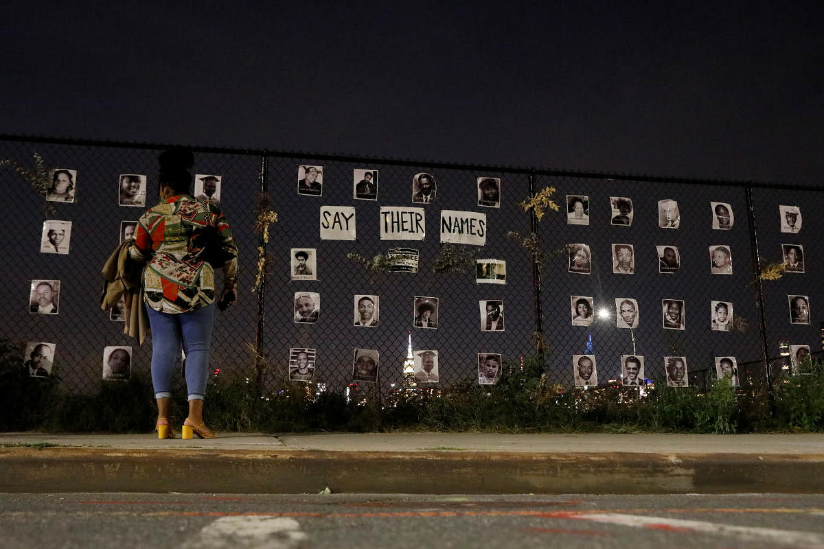  A makeshift memorial for victims of racial injustice following the announcement of a single indictment in the Breonna Taylor case, in the Brooklyn borough of New York City. Credit: Reuters Photo