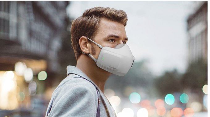 In addition to innovative masks the PuriCare Wearable features two fans and high-efficiency particle air filters that clean air coming in and exhaled breath going out. Credit: Twitter Photo (@Gignux)