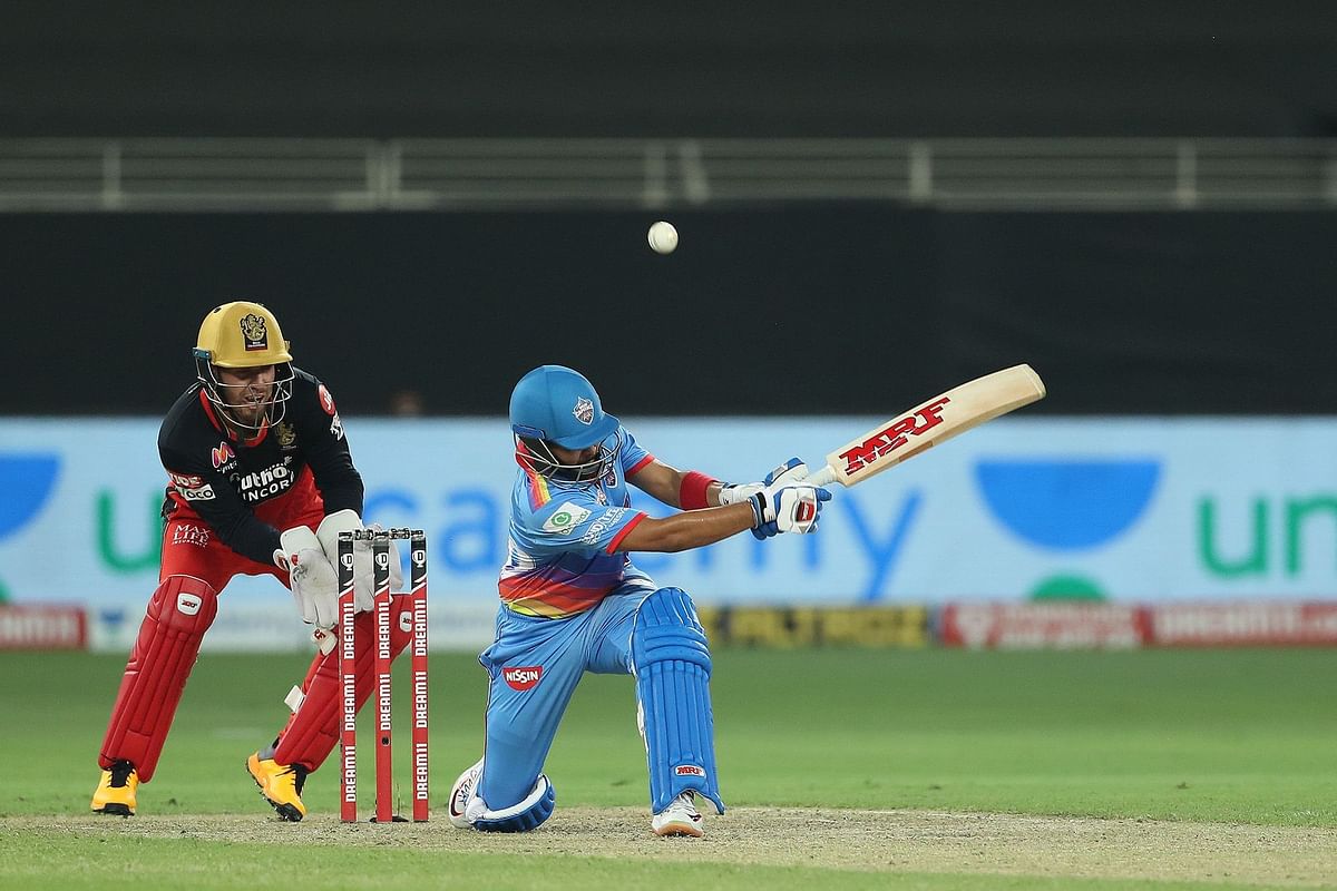Prithvi Shaw of Delhi Capitals hits the boundary for four runs. Credit: Iplt20.com/BCCI