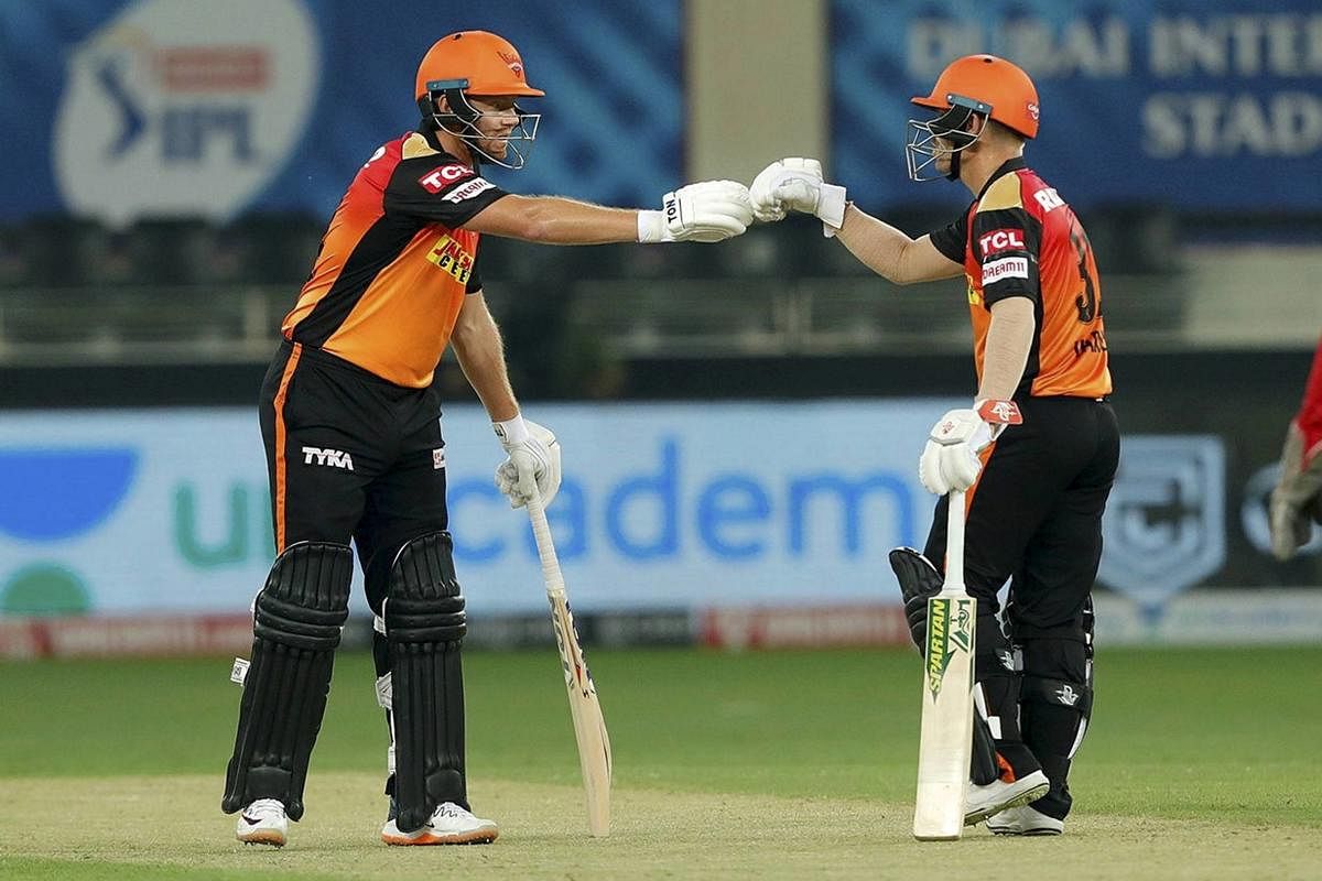 Sunrisers Hyderabad batsmen David Warner and Jonny Bairstow. Credit: PTI Photo