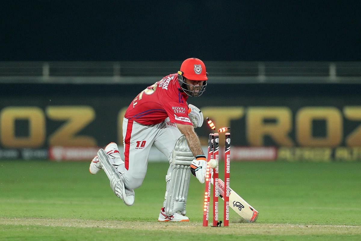 Kings XI Punjab batsman Glenn Maxwell run out. Credit: PTI Photo