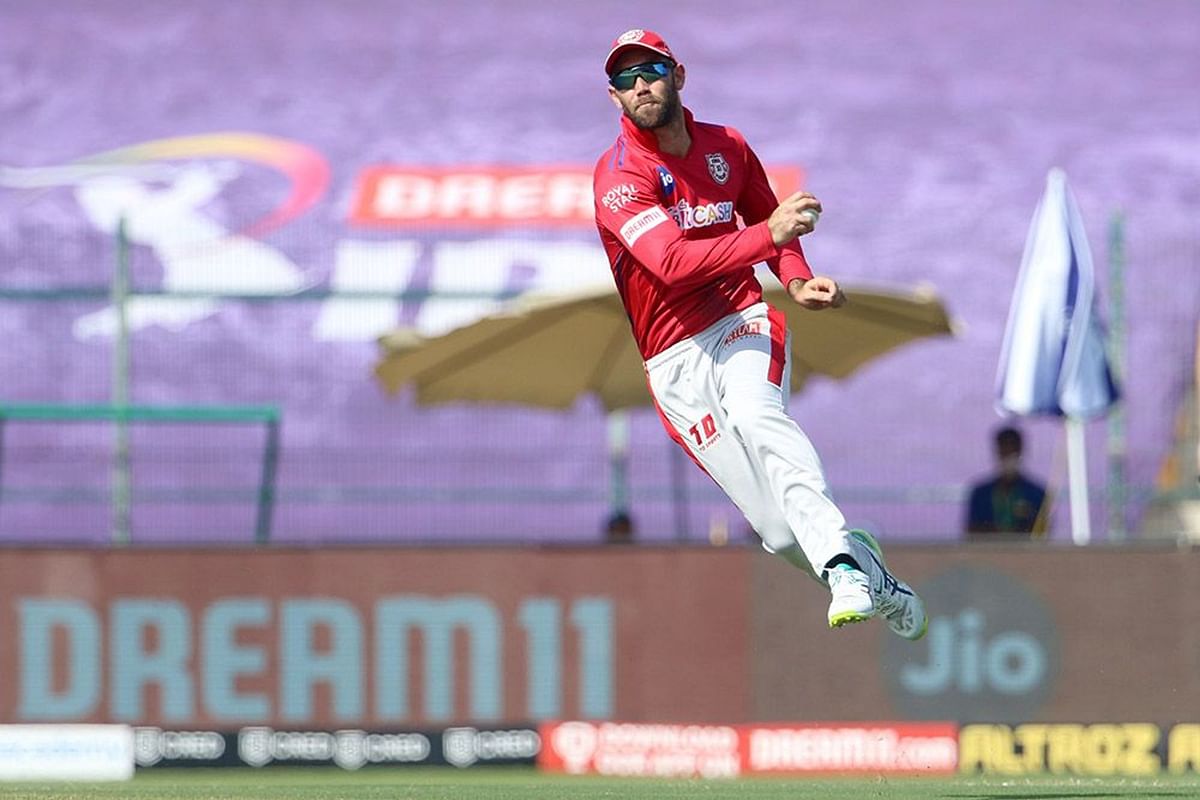 Glenn Maxwell of Kings XI Punjab fields during the match. Credit: iplt20/ BCCI