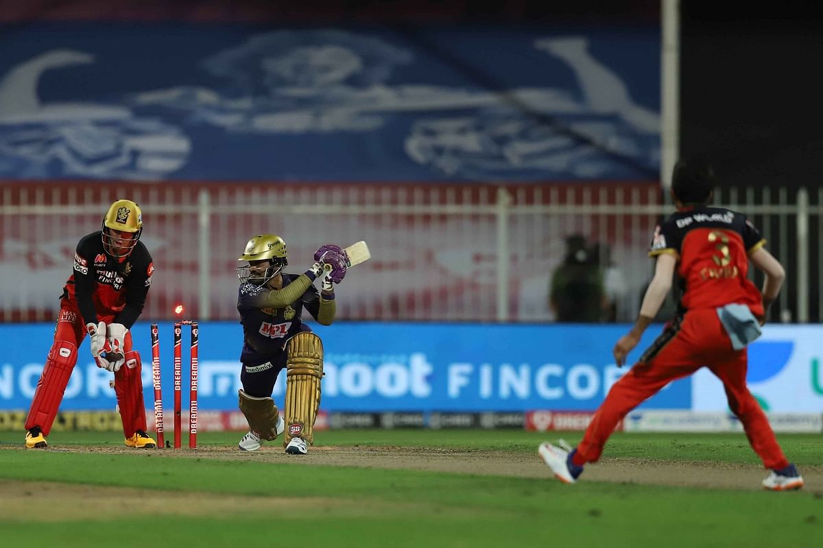 Dinesh Karthik captain of Kolkata Knight Riders is bowled by Yuzvendra Chahal of Royal Challengers Bangalore. Credit: IPL official website/ iplt20.com