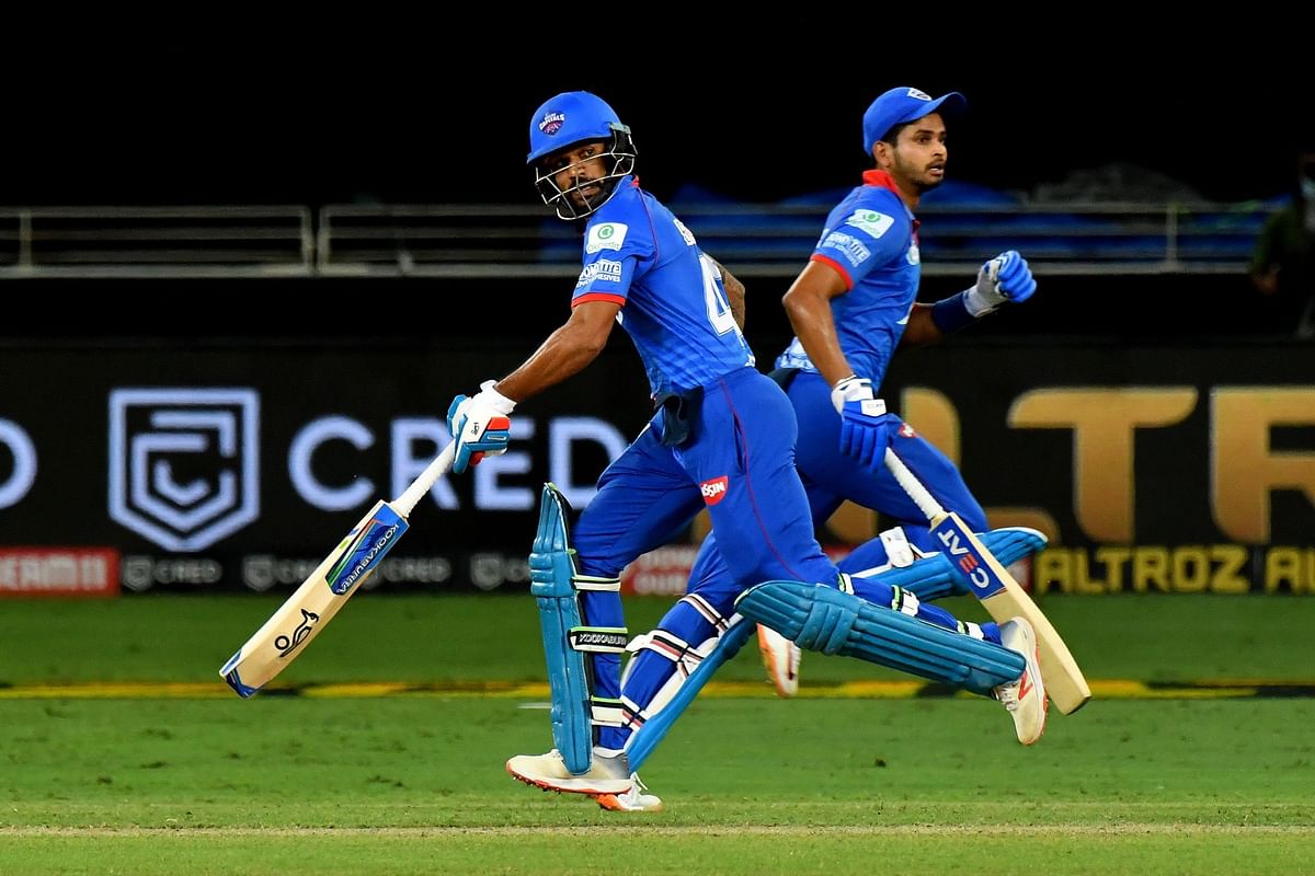 DC captain Shreyas Iyer and Shikar Dhawan run between the wickets. Credit: IPL Official Website/iplt20.com