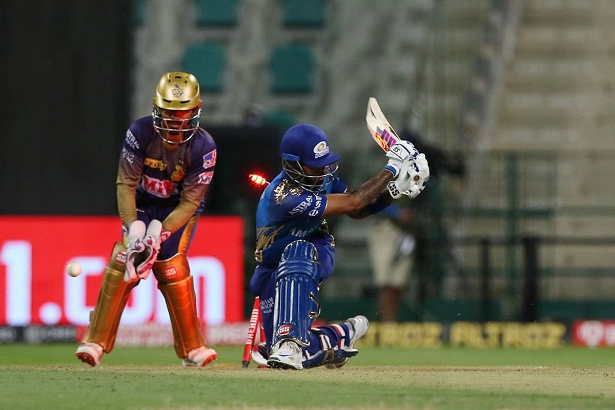 Surya Kumar Yadav of Mumbai Indians bowled during the match. Credit: iplt20.com/BCCI