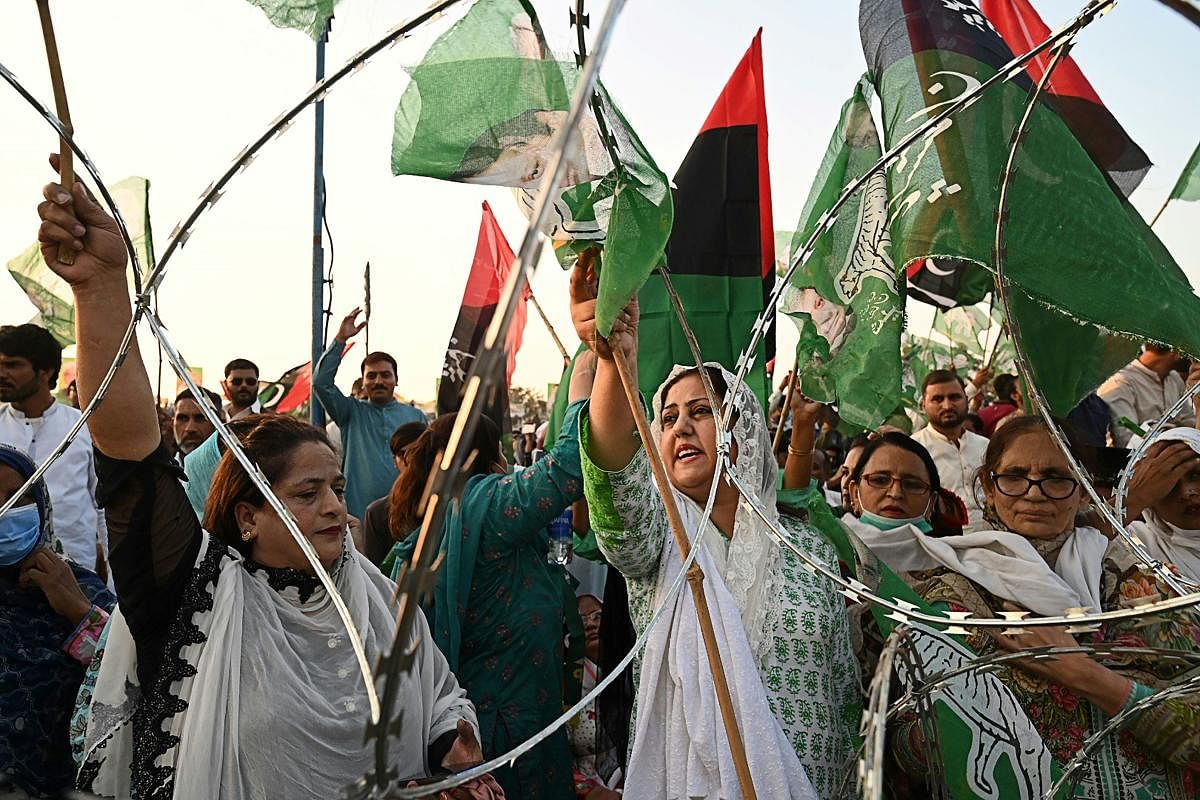 Activists of the newly-formed Pakistan Democratic Movement (PDM), an opposition alliance of 11 parties, shout slogans during the first public rally in the eastern city of Gujranwala. Credit: AFP Photo