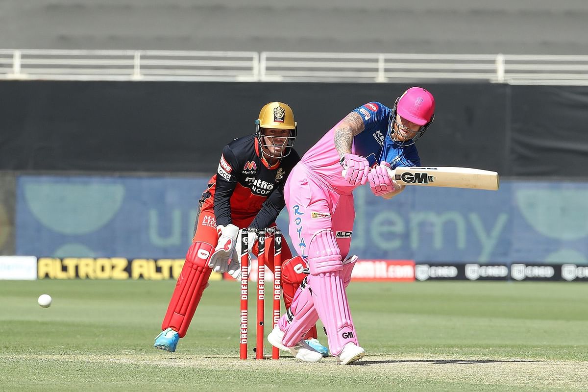 Ben Stokes of Rajasthan Royals during match 33 of season 13 of the Dream 11 Indian Premier League (IPL) between the Rajasthan Royals and the Royal Challengers Bangalore held at the Dubai International Cricket Stadium, Dubai in the United Arab Emirates on the 17th October 2020. Credit: iplt20/BCCI