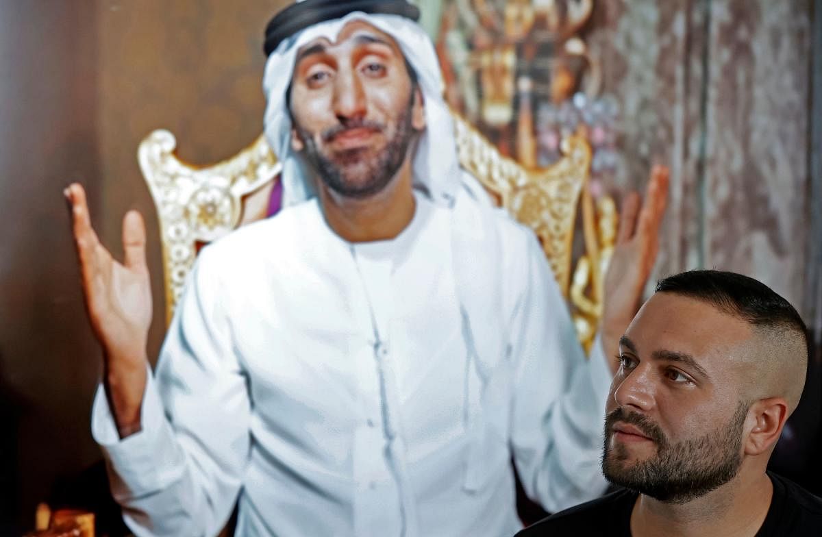 Israeli singer Elkana Marziano, 28, shows the video clip of a song on which he worked in collaboration with Emirati artist Walid Aljasim (image on screen). The normalisation of ties between Israel and the United Arab Emirates has produced its first musical collaboration:
