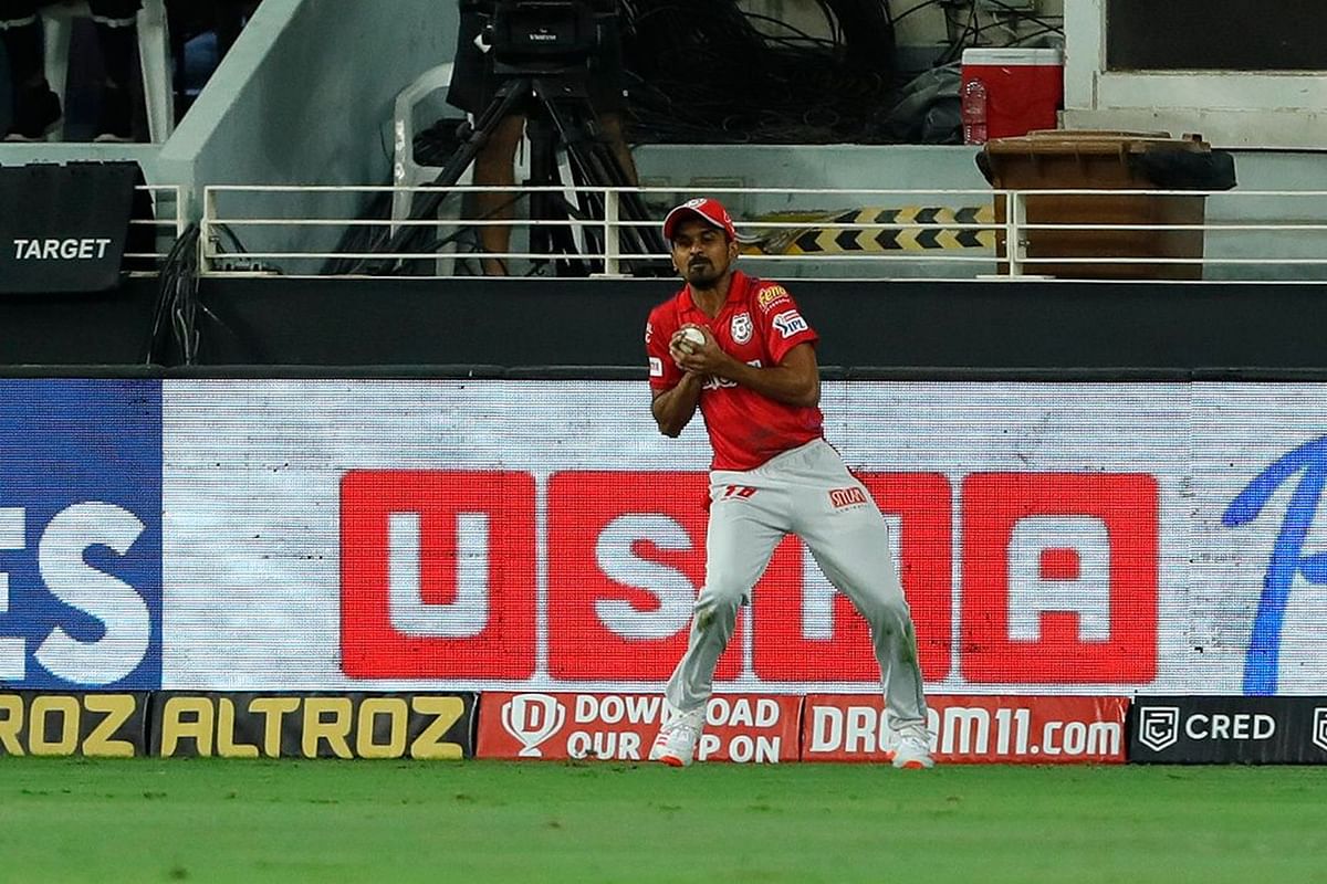 Murugan Ashwin of Kings XI Punjab takes a catch during the match. Credit: iplt20.com/BCCI