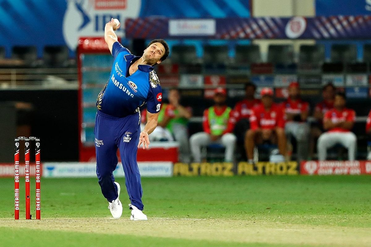 Nathan Coulter-Nile of Mumbai Indians bowling during the match. Credit: iplt20.com/BCCI